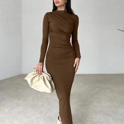 Women Elegant Solid Black Bodycon Maxi Dress Long Sleeve Lady O-neck Evening Party Vestidos Robe