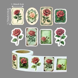 250 Pieces/Rroll Retro Red Rose Flower Pattern Decoration Roll Stickers Laptop Envelope Sealing Stickers