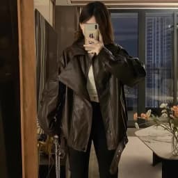 Faux Pu Leather Coats Women Solid Jackets Belt Zipper Turn Down Collar Long Sleeves Loose Casual Streetwear 2025 Spring Autumn