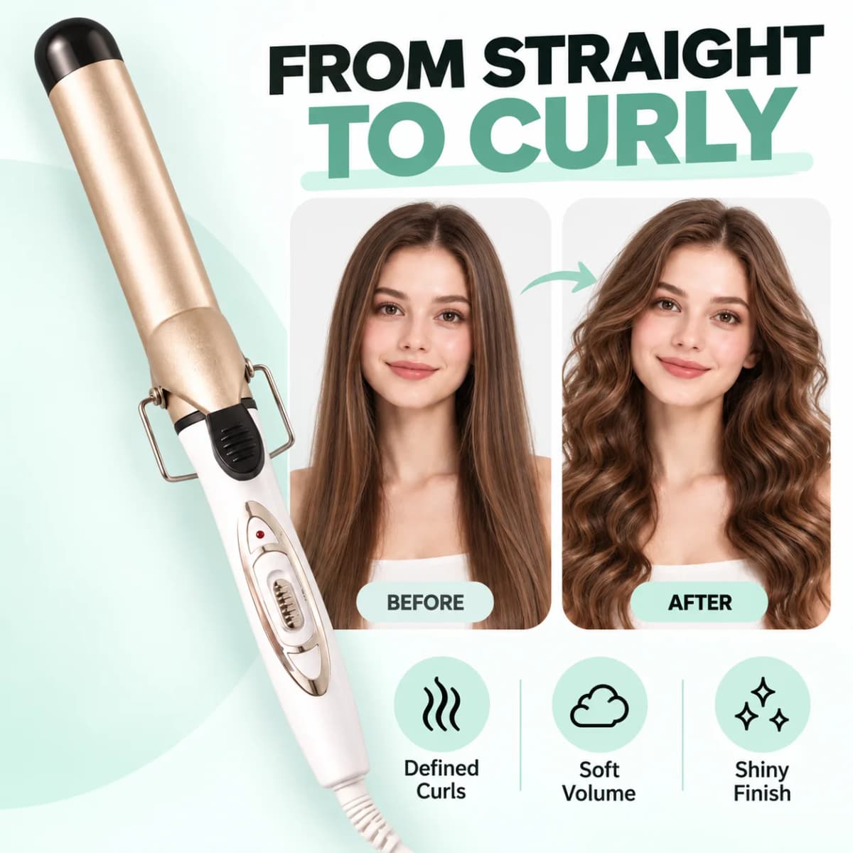 25mm & 32mm Large Barrel Curling Iron for Women, Hair Curling Wand with One-Button Control, Hair Curler for Loose Waves, Soft Curls & Voluminous Hairstyles, Easy-to-Use Portable Hair Styling Tool for Home, Travel & Daily Use