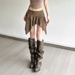 SylCue Mesh Patchwork Mini Skirts Women Elastic Waist Irregular Ruched Ruffles High Street Style Casual Elegant Classic Bottoms