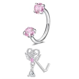 6/2pcs Horseshoe Nose Rings With L-Shape Nose Stud, Stainless Steel Rianbow CZ Nose Ring,, Lip Eyebrow Helix Ear Piercing