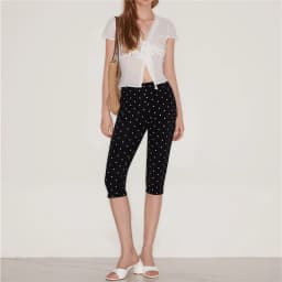 Women Y2k Polka Dot Printed Capris Cute Low Rise Stretchy Cropped Pants Side Bow Tie Skinny Capri Leggings Going Out Streetwear