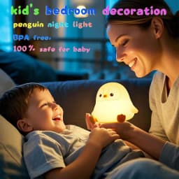 Penguin Nursery Night Light, LED Squishy Silicone Lamp, 2 Levels Dimmable Bedroom Nightlight Touch Lights, Dorm Decor Lamps