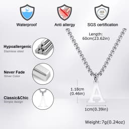 Vnox Simple A-Z Letter Necklace for Men, Waterproof Stainless Steel 26 Letters Pendant Necklace,Men’s Minimal Initial Necklace