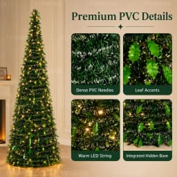 Foldable Artificial Christmas Tree 150cm/180cm with LED Lights Integrated Christmas Tree Family Christmas Party Scene Decoration