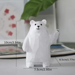 Wooden Bear Figurine with Heart Balloon - Handmade Desktop Decor, Cute Gift Idea