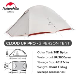 Naturehike Cloud Up Pro 1 2 3 Person Tent Outdoor Camping Tent Ultralight Waterproof Tent Free Standing Hiking Backpacking Tent