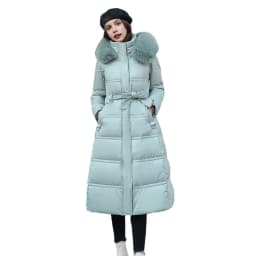 Winter Women Long Parkas Solid Colo Neck Hooded Cotton Jacket Pockets Windproof Zipper Closure Padded Outwear