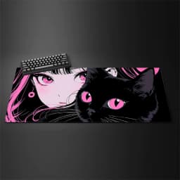 Kawaii Black Kitten Mouse Pad Large Cute Game Keyboard Mat XxL Computers Accessories Table Pad Girl Home Bedrooms Carpet Mats