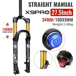 Nanlio X9 Pro MTB Air Suspension Fork 34mm 140/160mm Travel 26/27.5/29 Inch 100x9 100x15 Damping Rebound Bike Fork