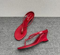 Luxury Designer Wedge Women's Flip Flops Slippers 6cm High Heel Clip Toe Sandals Fashion Buckle Red Chunky Slides шлепки женские