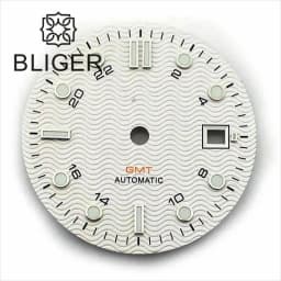 BLIGER 29mm/31mm Watch Dial Black Blue White Dial Wave Grain Green Luminous Fit NH34 DG5833/3804 GMT Automatic Movement Date