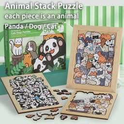 Kids Creative Animal Shape Puzzles Table Games Dog Cat Panda Stacked Puzzle Brain Games Montessori Thinking Education Wooden Toy