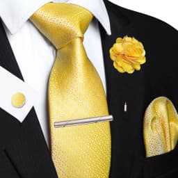 Brown Yellow Plaid Ties For Men Luxury 8cm Silk Tie Pin Pocket Square Cufflinks Tie Clip Set Business Party Wedding Accessories