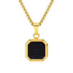 Vnox Mens Necklaces, Geometric Square Natural Stone Shell Pendant, Black Gold Color Stainless Steel Collar