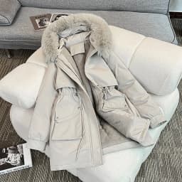 Women's Mid-Length Cotton Jacket Winter Thick Warm Fleece-Lined Waist-Cinching Fashionable Trendy Zipper Pocket