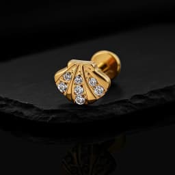 Right Grand ASTM F136 Titanium Seashell Flat Back Stud with CZ 16G Summer Cartilage Helix Conch Piercing Ocean Beach Jewelry
