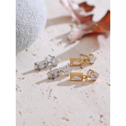 Yhpup High-Grade AAA Cubic Zirconia Rectangle Drop Earrings 2025 Stainless Steel Delicate Korean Style Daily Jewelry Gift
