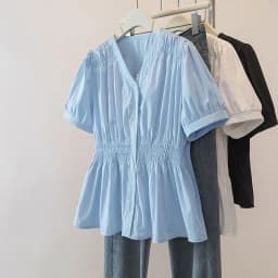 200 Pounds Plus Size Elastic Waist Office Lady Trend Shirt And Blouse Solid Color Top Women Clothing V-neck French Chic Basics
