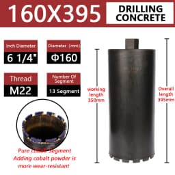 LAANCI Diamond Core Drill Bit Reinforced Concrete Drill Bit Diameter Range 25-200mm Total Length 400mm For Drilling On Concrete
