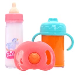 Zhexitoy Disappearing Dolls Feeding Bottles Sets including Nipple、Milk and Juice Bottle, Baby Doll Accessories, Kids Gifts