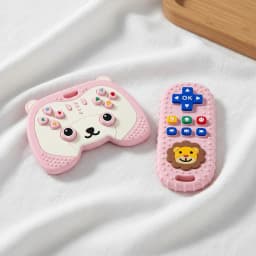 2Pcs Baby Teething Toys for 0-6 6-12 Months Silicone Bear Game Controller & Lion Teether Set