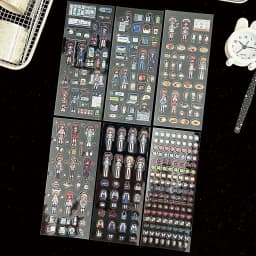 WAKAWAKA Pixel Character Flat Sticker PET Style Person Dress Up Change Outfit for Scrapbook Journal Phone Laptop Decoration Aest