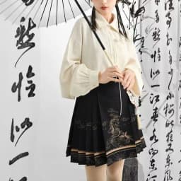 Chinese Style Improved Ming Dynasty Exquisite Printed Horse-face Skirt Women High Waist All-match Pleated Mini Horse-face Skirt