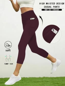 Women Capri Pants with Pockets 5 Inch High Waisted Super Soft No See Through Tummy Control Running Yoga