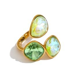 Yhpup 2026 Multi Color K9 Crystal Square Adjustable Ring for Women 18K Gold Color PVD Plated Shiny Exquisite Jewelry