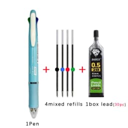 Kawaii 5 In 1 Multicolor Ballpoint Pens with Refills Pencil Leads Set 4 Color Ball Pens and Mechanical Pencil Multifunction Pen