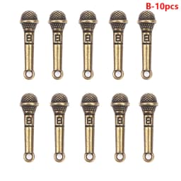 10Pcs Dollhouse Retro Alloy Music Microphone Pendant Simulation Stereo Mic DIY Doll House Decoration Toys Accessories