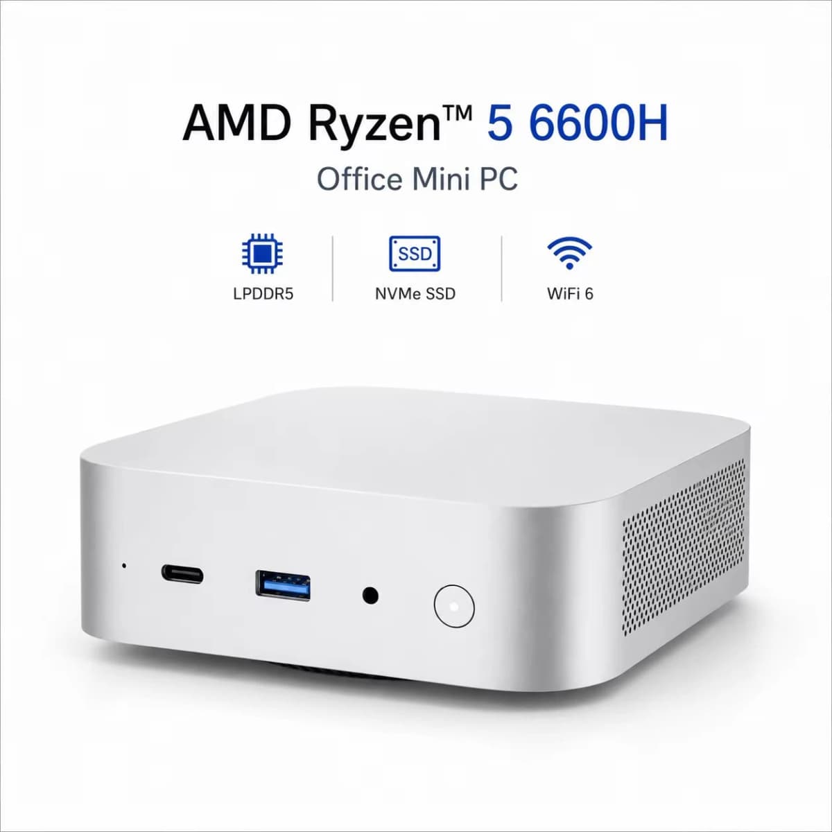 MQR5 Mini PC AMD Ryzen5 6600H Radeon 660M Graphics 12GB/16GB LPDDR5 512GB/1TB SSD WIFI6 Gaming Computer with USB Type-C
