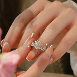 2Pcs Crown Rings Women Open Adjustable Crystal Couple Paired Ring Engagement Wedding Anniversary Jewelry Fashion Girlfriend Gift