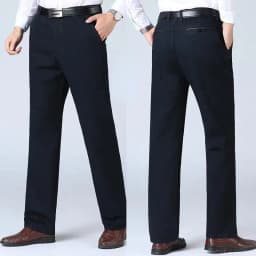Summer Thin Pants 100% Cotton Men's Autumn Thick Suit Pant Slacks High Waist Straight Loose Bland Solid Business Casual Pants