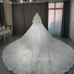 Customized Exquisite Long Sleeves Wedding Dresses for Bride Backless Bling Pleats Lace Appliques Ball Gown Vestido De Novia