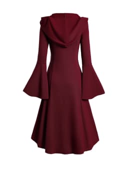 2024 Women's Fall Winter Grommet Gothic Hooded Top High Low Hem Buckle Flare Sleeve Frilled Tops Long Sleeve Hoodie Top