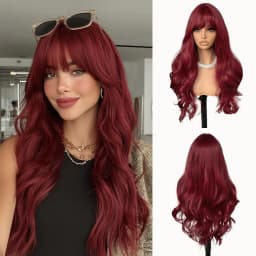 Wine Red Synthetic Wig, Big Wave Wig, Halloween Cosplay Role-Playing, Daily Wear, High-Temperature Silk Wig Cap.