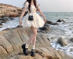 CGC Vintage Puff Sleeves White Short Dresses For Women Summer Elegant Party Dresses Korean Fashion Female Kawaii Lolita Dress