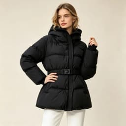 Schinteon Women White Down Jacket with Hood Solid Color Fashionable Autumn Winter Warm Outwear Parka Belt 2026 New Real Pictures