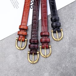 Women's Leather Belt Crocodile Pattern Decorative Match Jeans Suit Dress Slim Waist Genuine Black Leather Pants Waist Belt