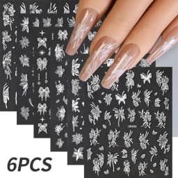 6pcs/set High Gloss Reflective Nail Sticker Gold Silver Aurora Wave Lines 3D Self-Adhesive Nail Art Decal Design Manicure Tool