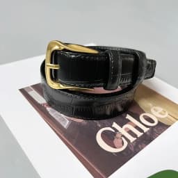 Cowhide Gold-Plated Buckle Belt Original Retro Classic Embossed Ladies Crocodile Belt Versatile Genuine Leather Trend 2.8cm Widt