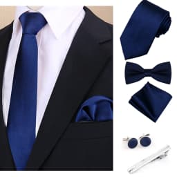 Luxury Fashion Men's Solid Necktie Bowtie Set with Pocket Square Cufflinks Tie Clip Wine Blue Elegant Striped Accessories Gravat