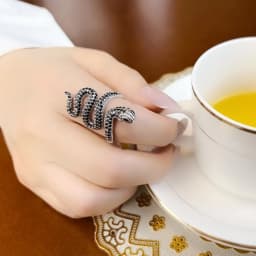 Open-end Black Snake Pave Ring,Europe Style Glam Fine Jewerly For Women Gift In 925 Sterling Silver