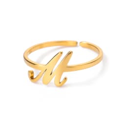 Initial Letter Rings For Women Gold Color Stainless Steel A-Z Letter Adjustable Ring Aesthetic Wedding Christmas Jewelry Gift