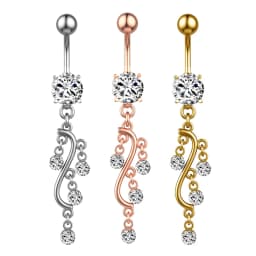 Butterfly-bow Dangled Navel Ring Piercing 14G Flower Heart Crystal CZs Belly Button Ring for Women Stainless Steel Belly Jewelry