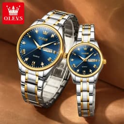OLEVS Couple Watch Luxury Gold Diamond Dual Calendar Waterproof Watch Fashion Brand Quartz Appointment Clock Couple Watch 5563