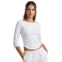 Women Basic Spring Fall Crop Tops Elegant Solid Color Boat Neck 3/4 Sleeves T-shirts